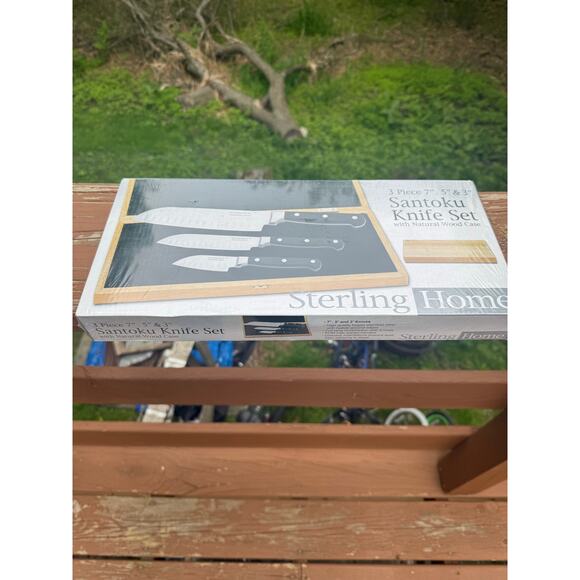 Sterling Home 3 Piece Santoku Knife Set with Natural Wood Case - Picture 1 of 9